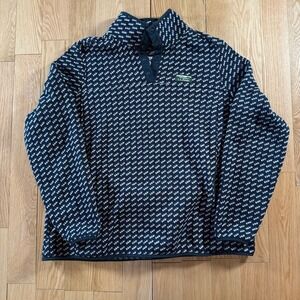 LL Bean Pullover Knit Fleece Snap Hennelly Navy Birdseye Sweater Womens 1X Plus